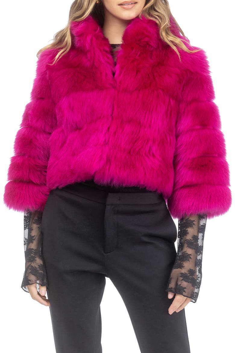 Genuine Shearling Bolero, Cropped Sleeves, Main, color, MAGENTA