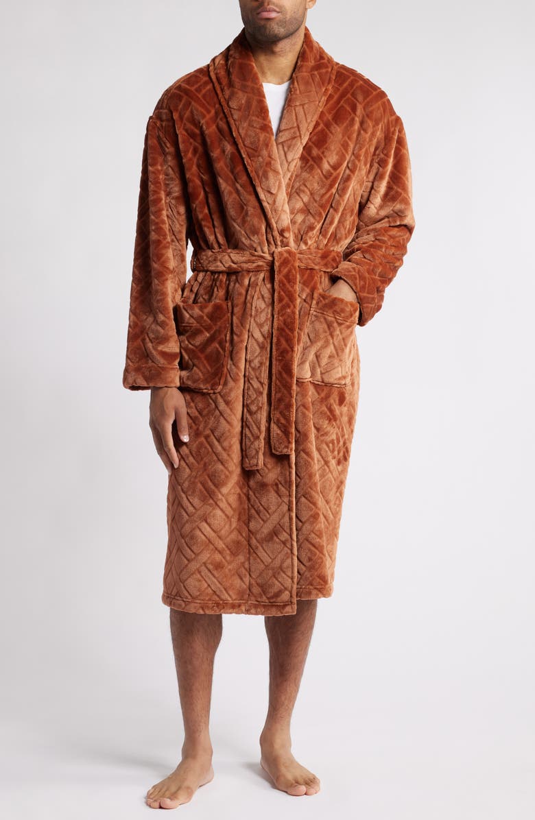 Majestic International Crossroads Basket Weave Fleece Robe, Main, color, Sienna