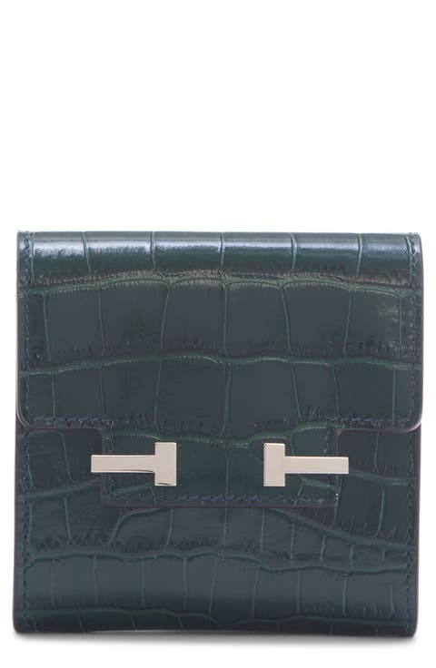 Aube Croc Embossed Leather Flap Card Case