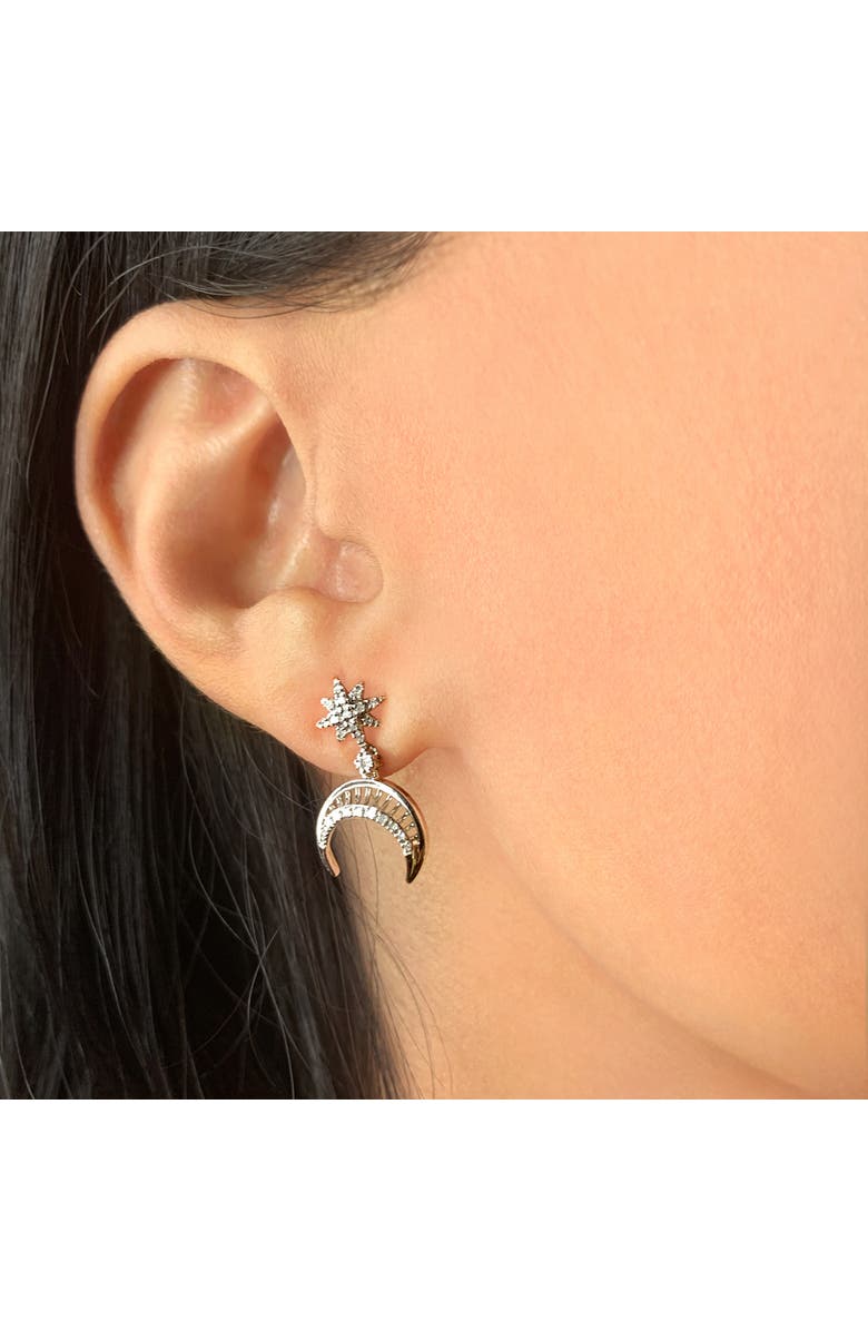 LuvMyJewelry North Star Moon Crescent Sterling Silver Diamond Earring, Alternate, color, 