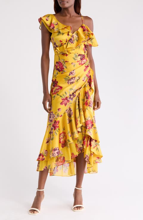 Nara Floral Ruffle High-Low Maxi Dress