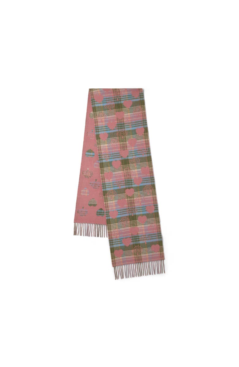 Mulberry Heritage Check & Heart Scarf, Main, color, Moss-Pink Scrumpy