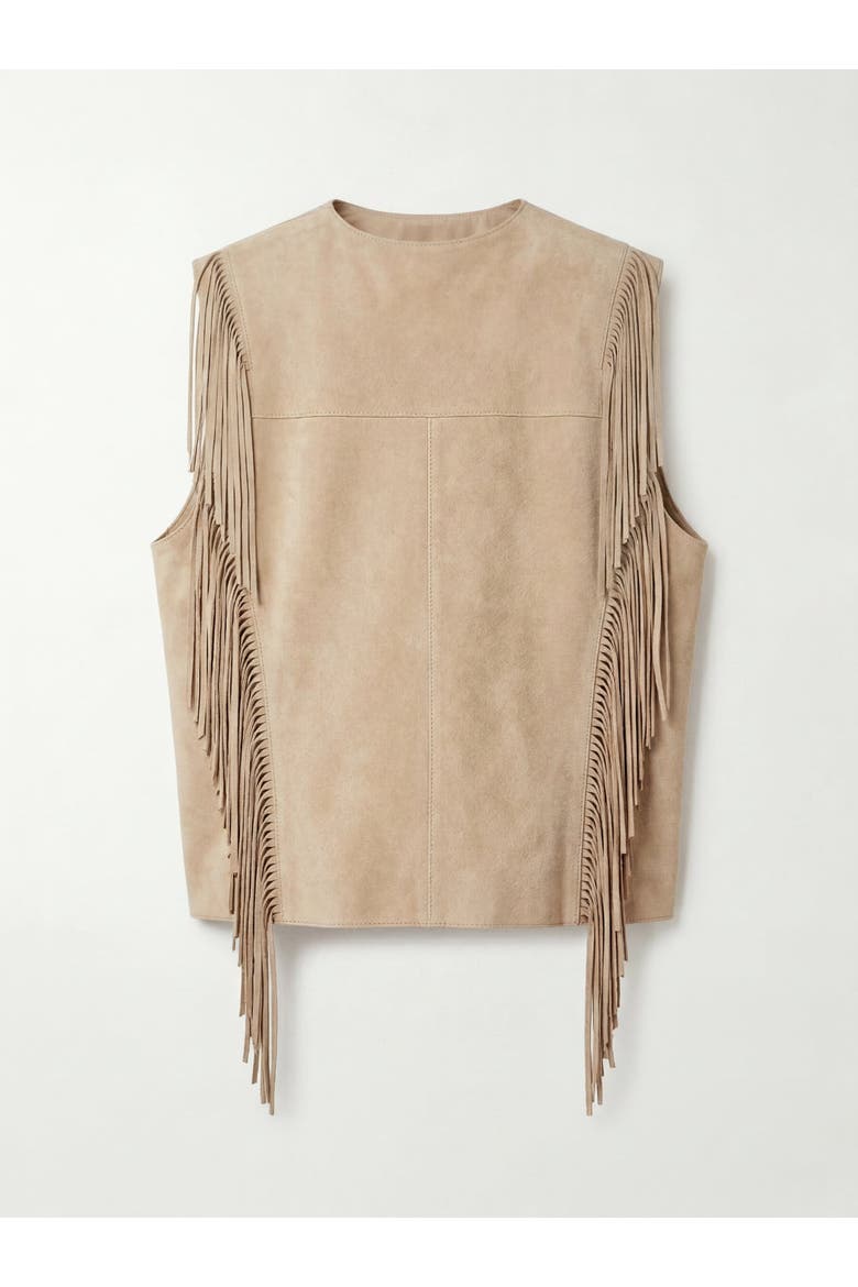Lipso Fringe Suede Leather Vest, Alternate, color, Beige
