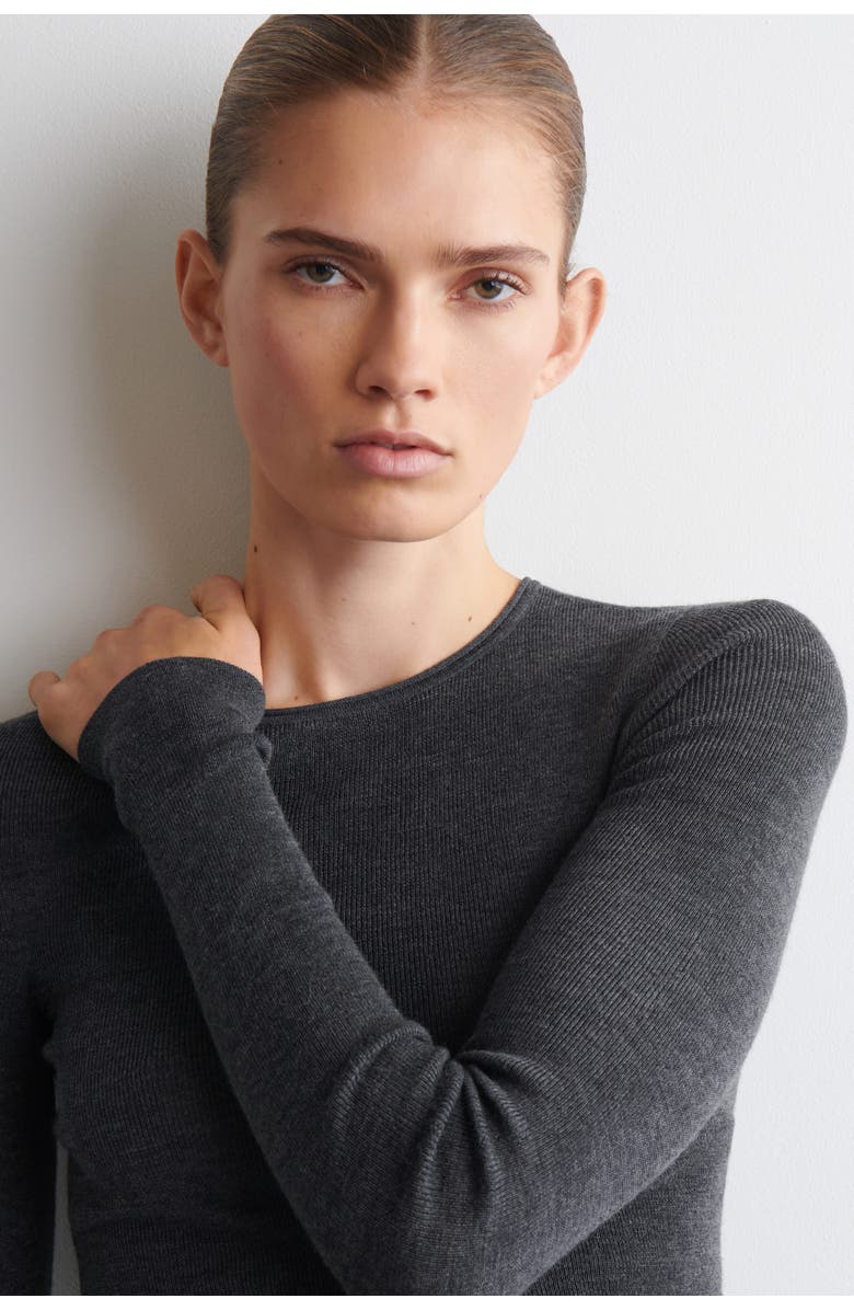 COS Seamless Merino Wool Long-Sleeved Top, Alternate, color, Charcoal Mélange