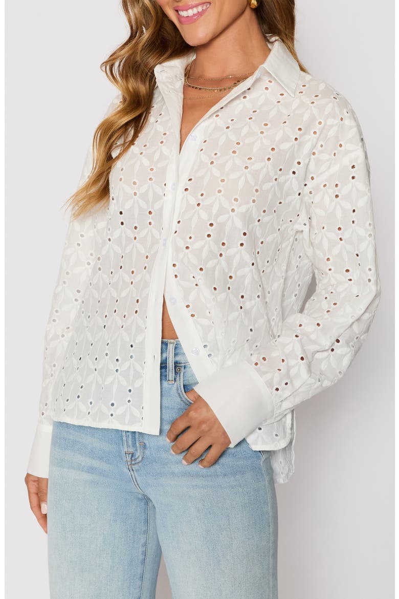 Garden Stroll Floral Eyelet Button-Up Shirt (Nordstrom Exclusive), Alternate, color, WHITE