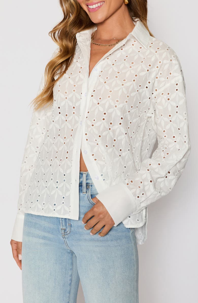 VICI Collection Garden Stroll Floral Eyelet Button-Up Shirt, Alternate, color, White