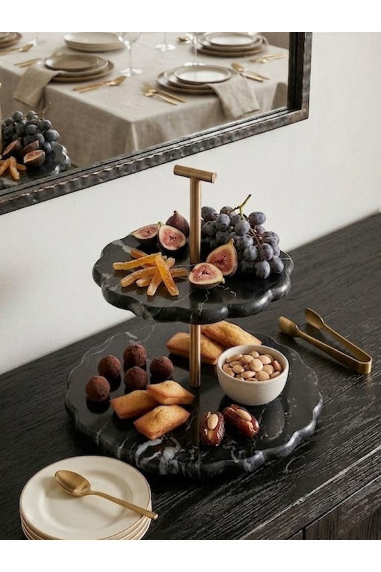 Concorde Black Marble Two-Tier Cake Stand, Alternate, color, Black