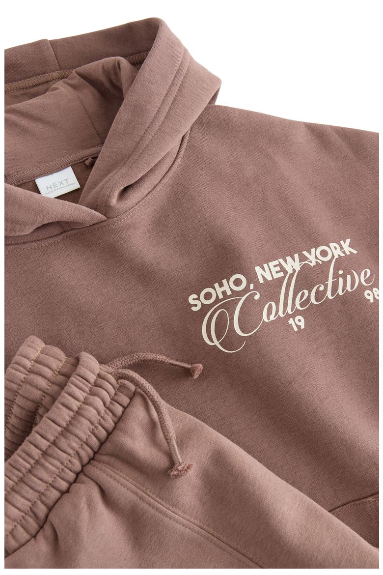 Kids' Sporty Graphic Hoodie & Sweatpants Set, Alternate, color, BROWN