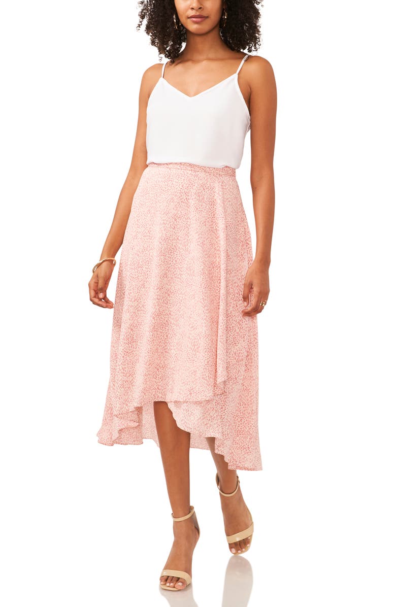Vince Camuto Abstract Floral Print High-Low Midi Skirt, Alternate, color,