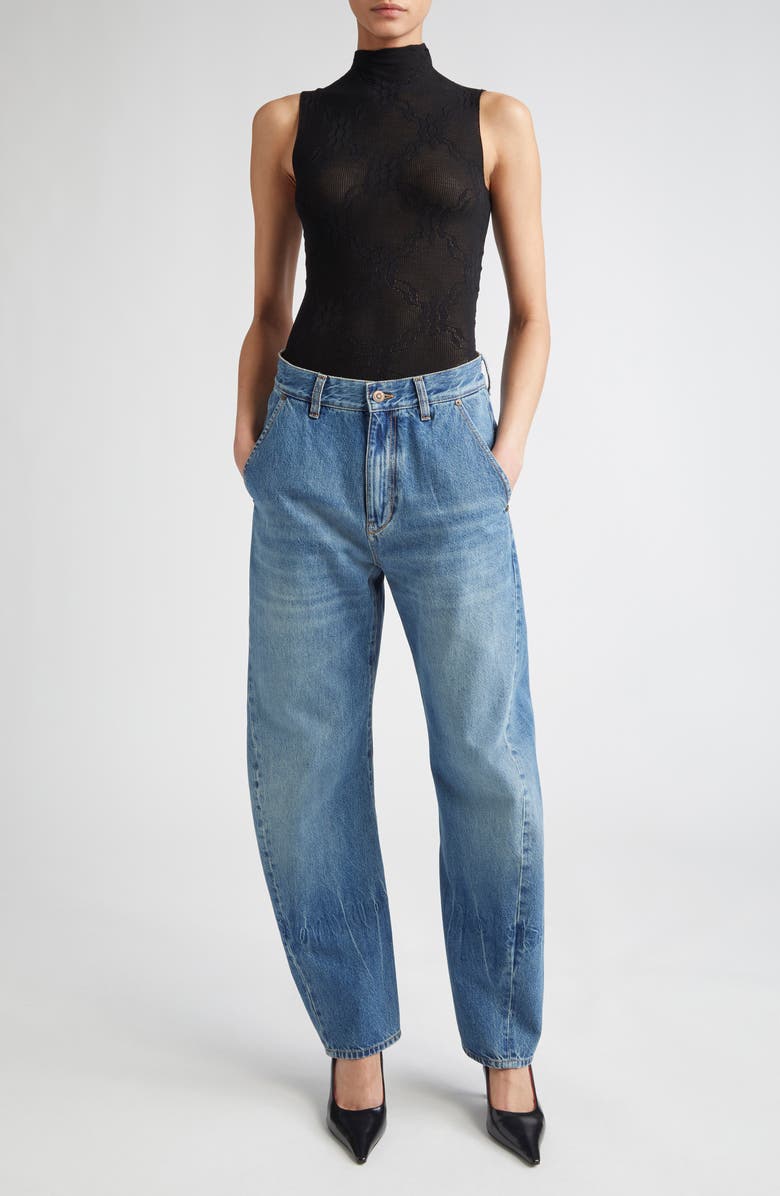 Victoria Beckham Funnel Neck Sleeveless Lace Bodysuit, Alternate, color, Black