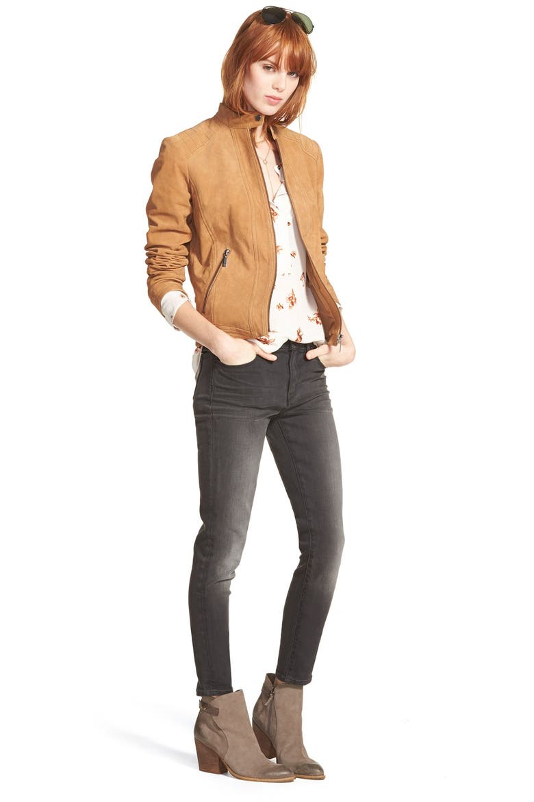 Zip Front Suede Jacket, Alternate, color, CAMEL