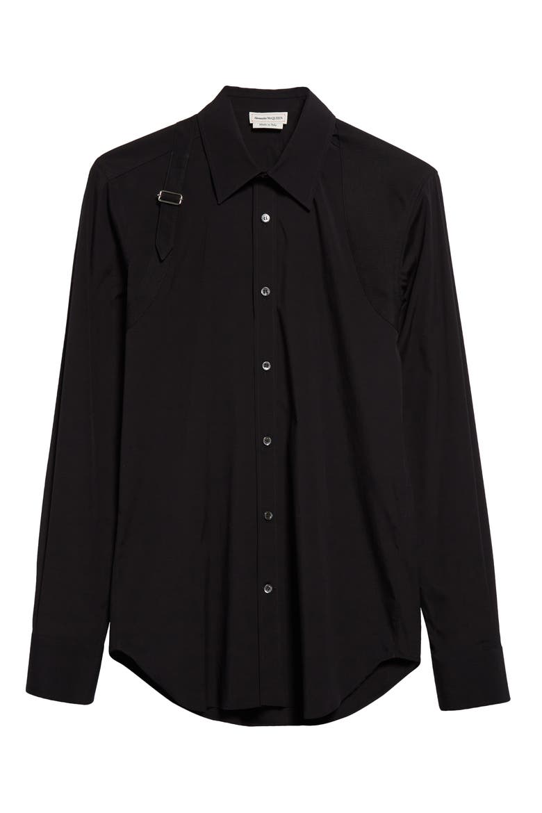 Alexander McQueen Harness Stretch Poplin Men's Button-Up Shirt, Alternate, color, BLACK