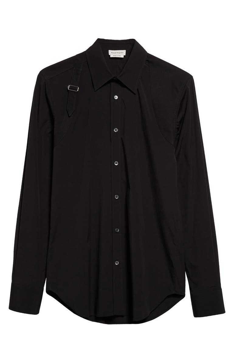 McQueen Alexander McQueen Harness Stretch Poplin Men's Button-Up Shirt, Alternate, color, Black