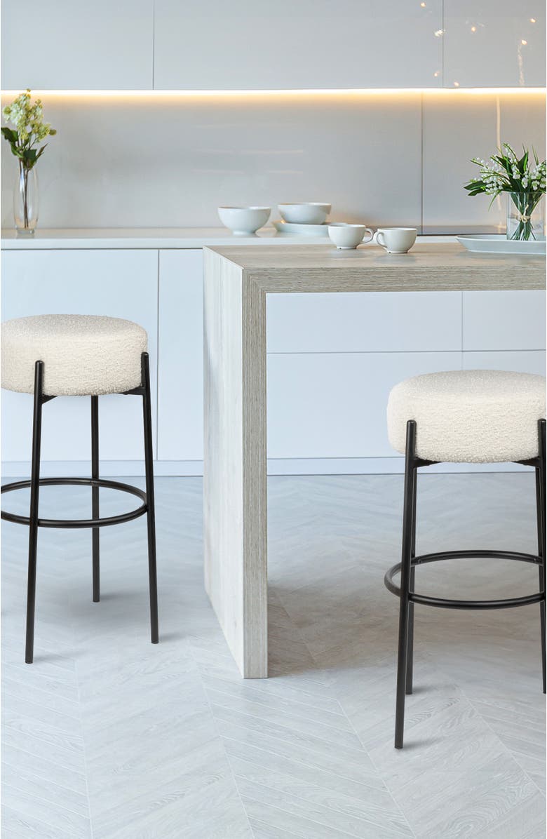 JONATHAN Y Paola Modern Minimalist Round Backless Metal Cushioned Stool, Alternate, color, White