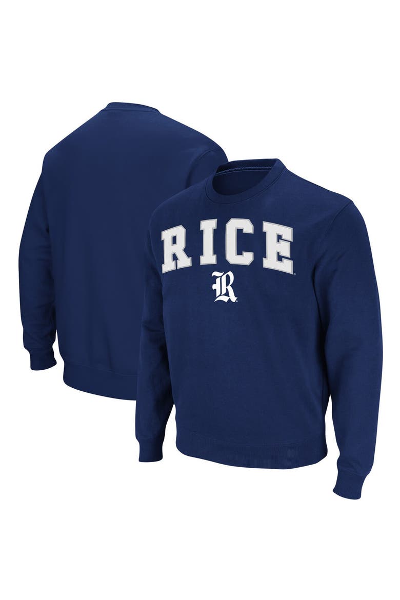 Men's Colosseum Navy Rice Owls Arch & Logo Tackle Twill Pullover Sweatshirt, Main, color, Navy