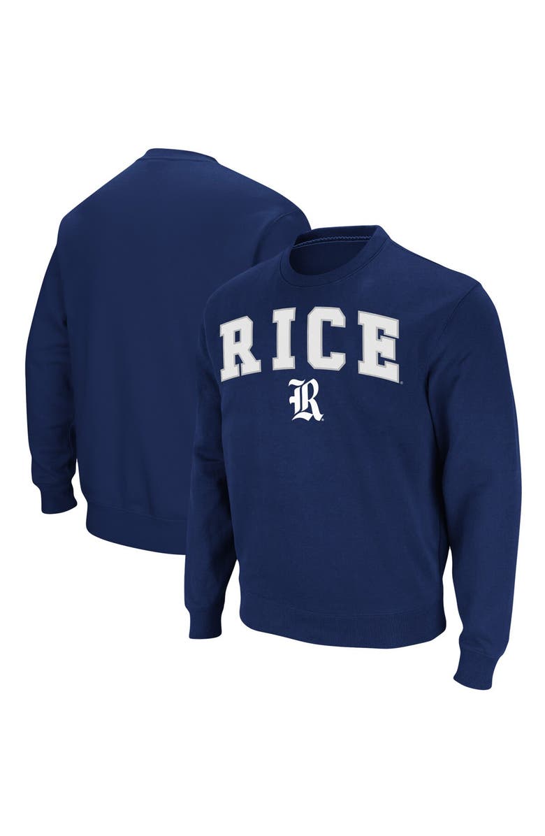 COLOSSEUM Men's Colosseum Navy Rice Owls Arch & Logo Tackle Twill Pullover Sweatshirt, Main, color, Navy