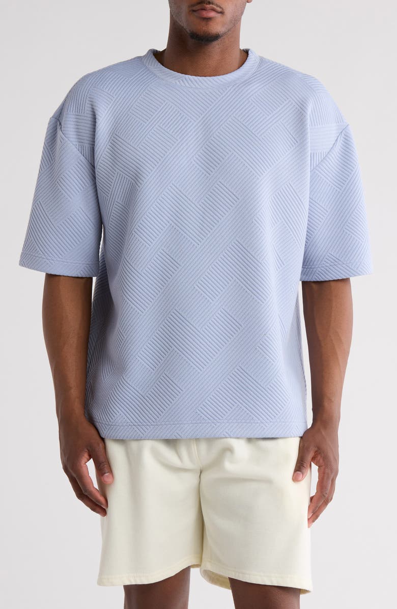 FLEECE FACTORY Geometric Jacquard T-Shirt, Main, color, Zen Blue