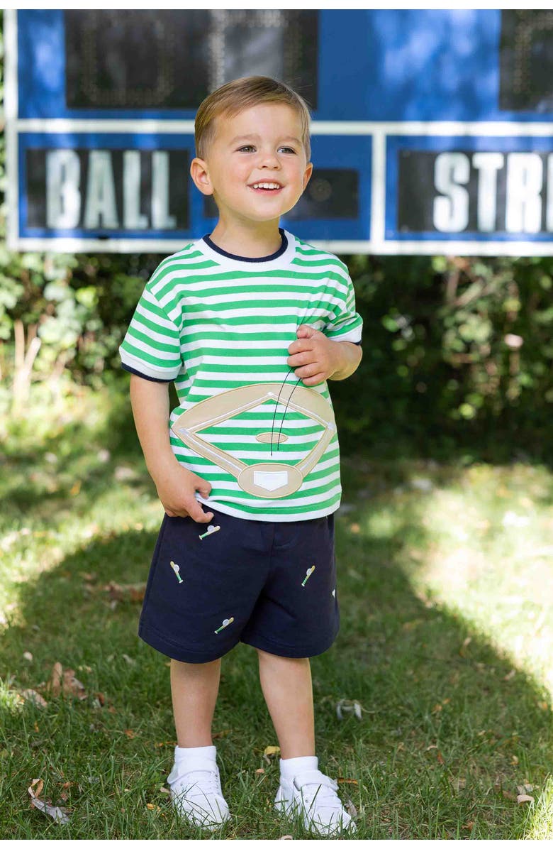 Florence Eiseman Knit Short Set With Baseball Field, Alternate, color, Green/Navy