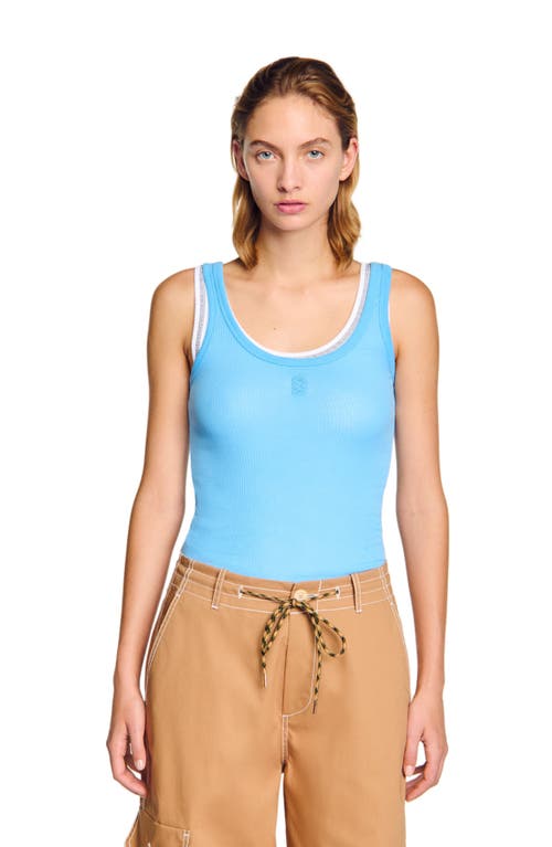Sandro Ribbed Vest Top In Blue
