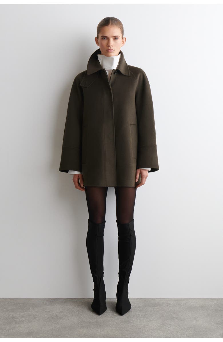 COS Mock-Neck Double-Faced Wool Short Coat, Alternate, color, Brown