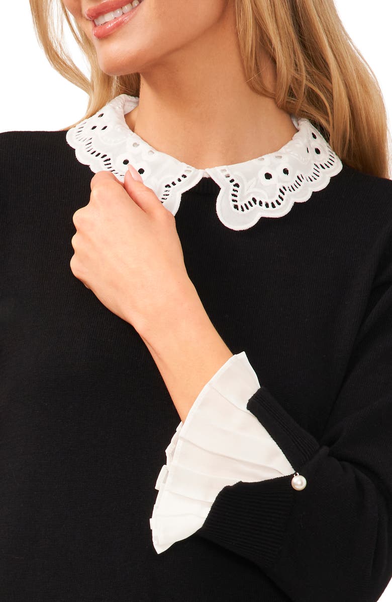 CeCe Eyelet Collar Cotton Sweater, Alternate, color, 