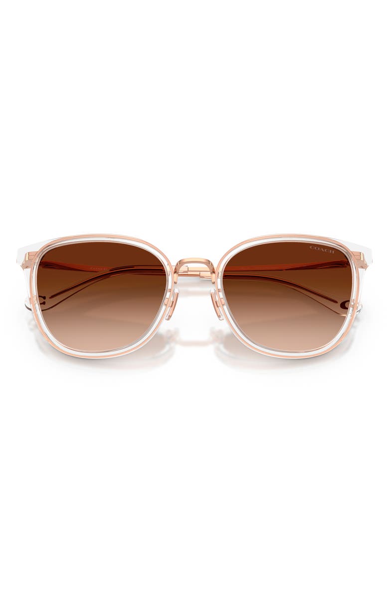 COACH 54mm Gradient Polarized Square Sunglasses, Alternate, color, Rose Gold / Crystal/ Brown