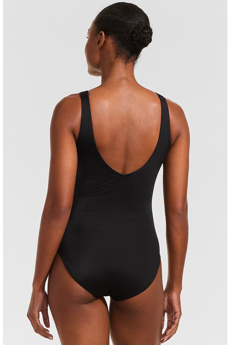 Tugless V-Neck High Leg One Piece Swimsuit, Alternate, color, Black