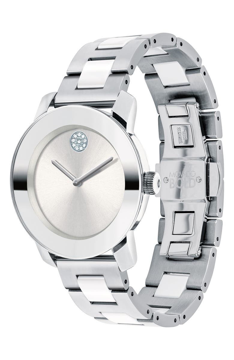 Movado Bold Pavé Dot Ceramic Bracelet Watch, 36mm, Alternate, color, 
