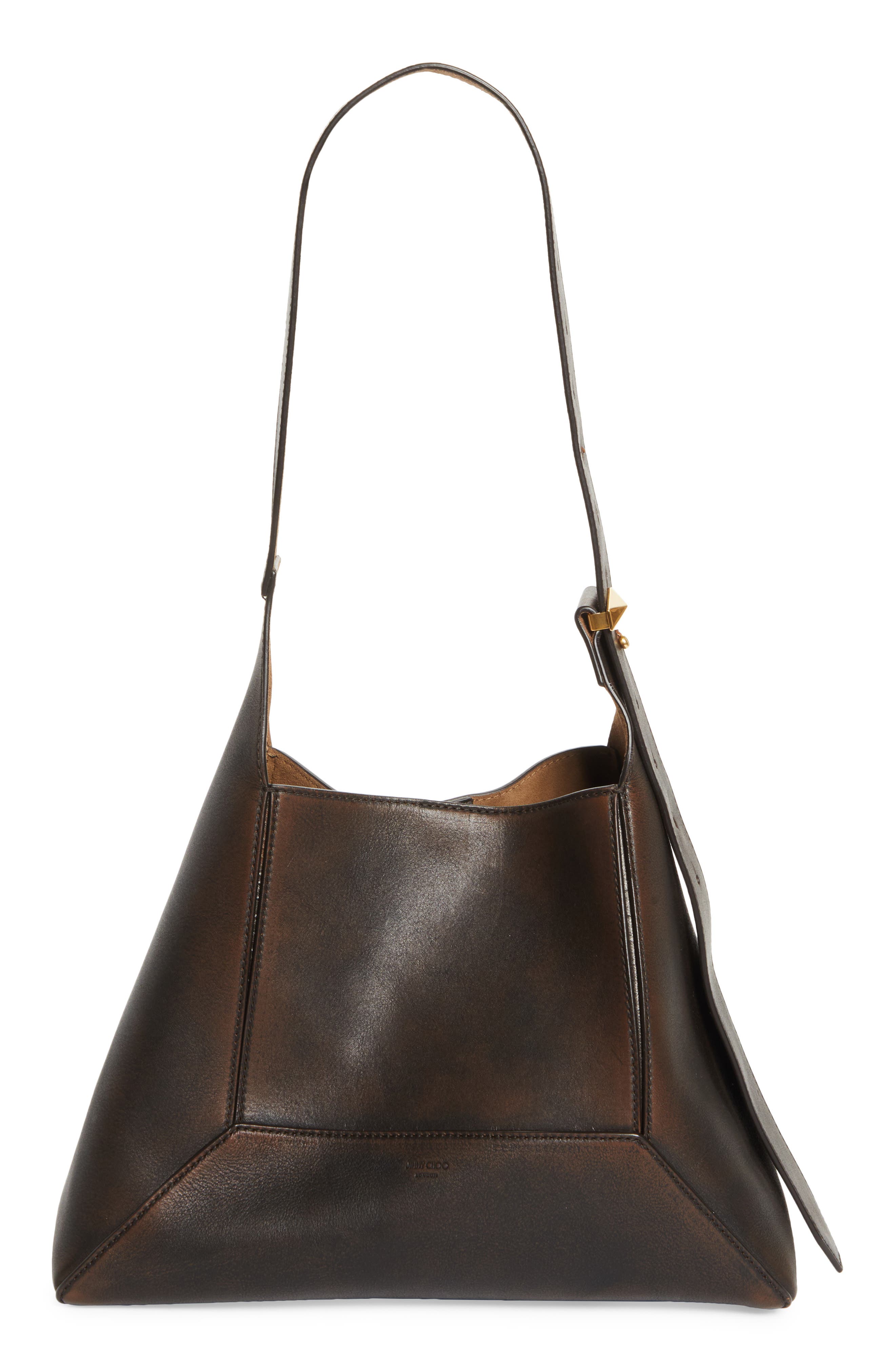 Jimmy Choo Medium Diamond Leather Hobo Bag, Main, color, Cognac/ Gold