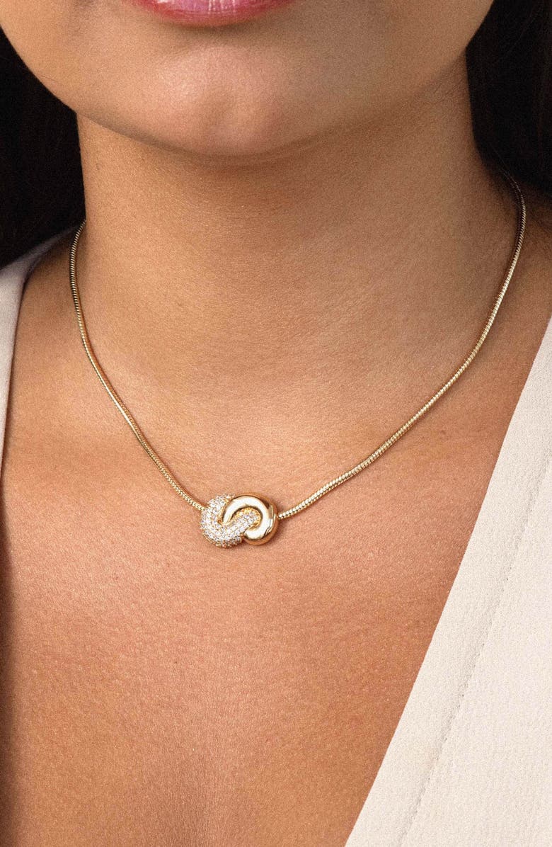 Ettika Love Me Knot Pendant Necklace, Alternate, color, Gold