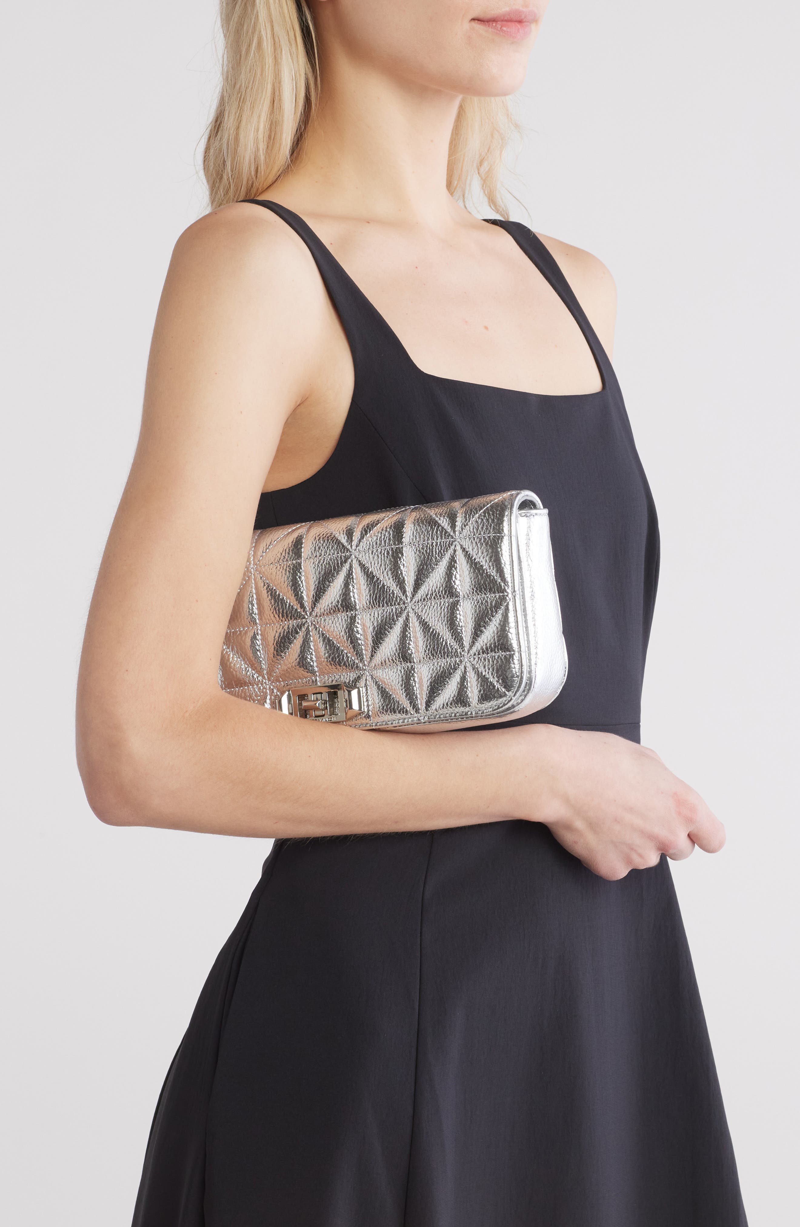 Rebecca Minkoff Burst Quilt Metallic Shoulder Bag, Alternate, color, Silver