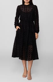 MELLODAY Textured Long Sleeve Midi Dress