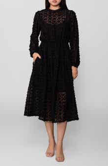Textured Long Sleeve Midi Dress