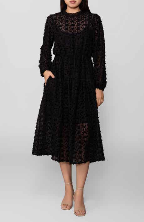 Textured Long Sleeve Midi Dress