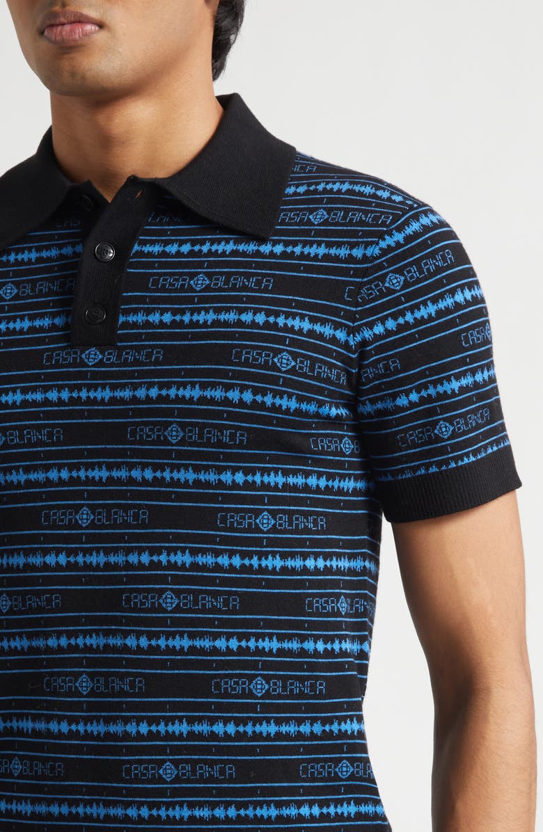 Casablanca Sound Wave Logo Jacquard Wool Polo, Alternate, color, Sound Wave