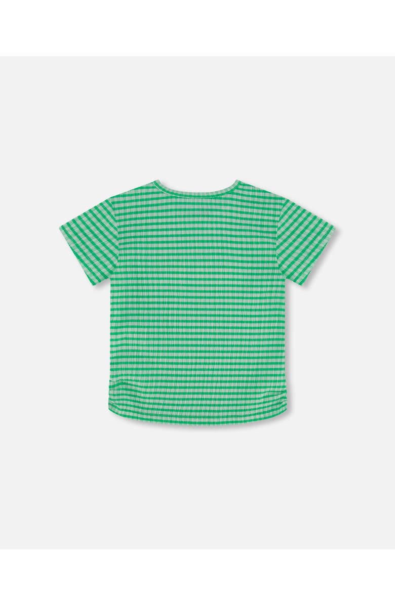 Deux par Deux Little Girl's Crinkle Jersey Top With Flower Applique Vichy Green, Alternate, color, 