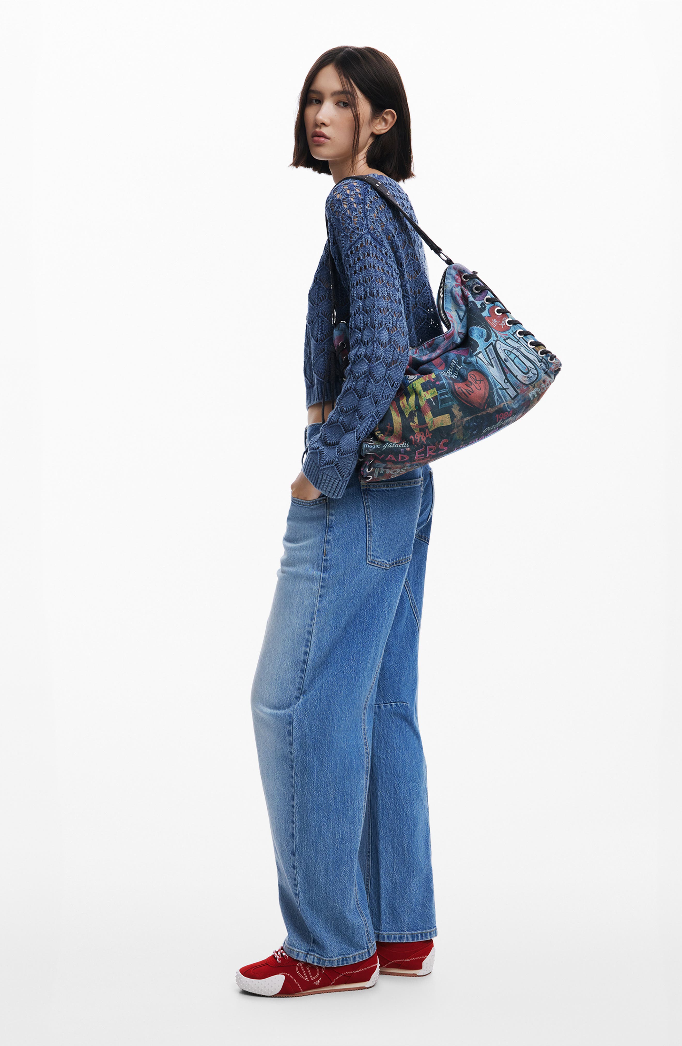 Desigual Denim Shoulder Bag, Alternate, color, 