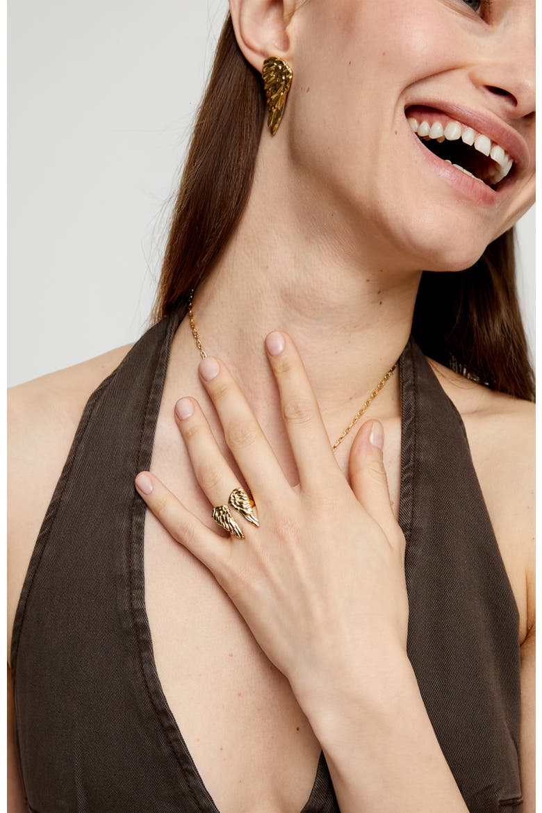 18K Gold-Plated Ring In The Shape Of Wings, Alternate, color, Gold