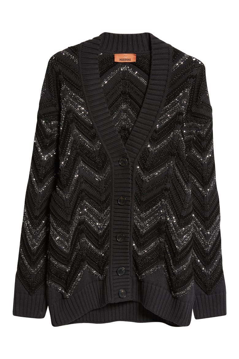 Sequin & Metallic Oversize Cardigan, Alternate, color, BLACK