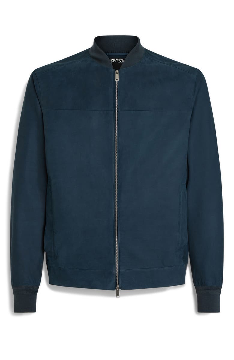 ZEGNA Suede Bomber Jacket, Alternate, color, Dk Blu Sld