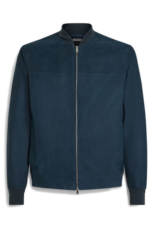 Shop Zegna Suede Bomber Jacket In Dk Blu Sld