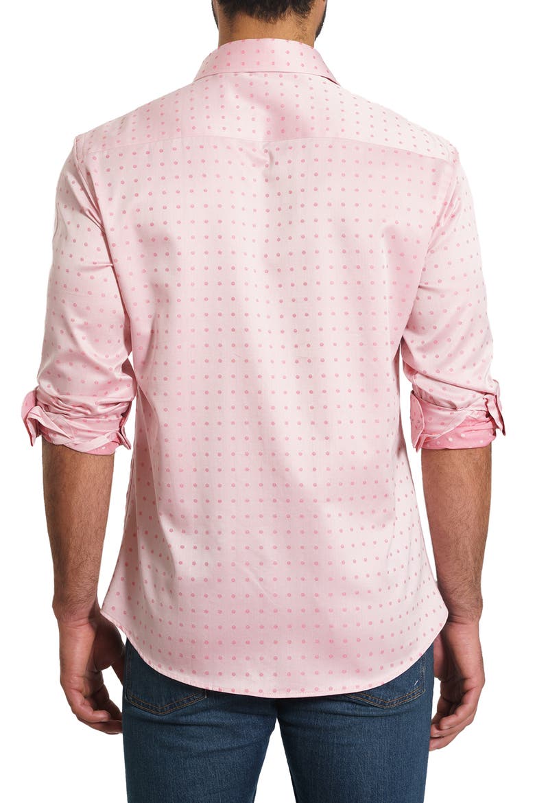 Trim Fit Dot Button-Up Shirt, Alternate, color, SALMON