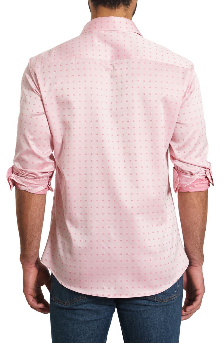 Jared Lang Trim Fit Dot Button-Up Shirt, Alternate, color, Salmon