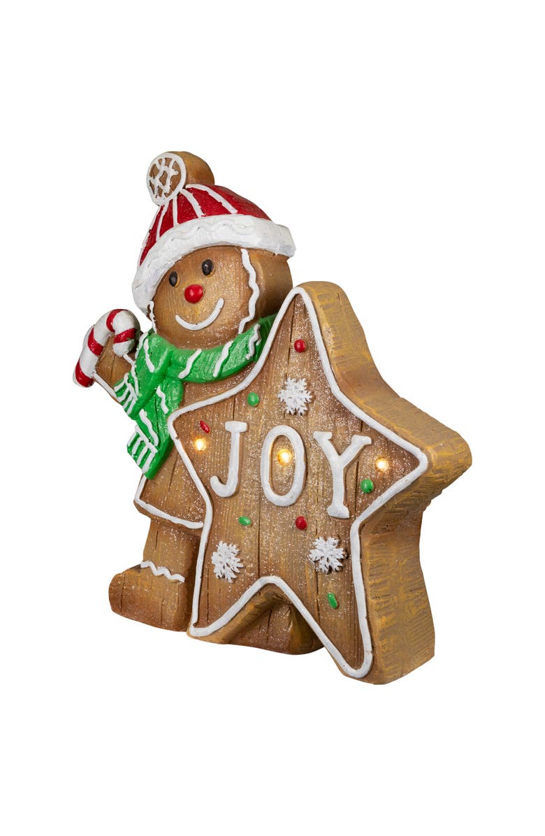 Northlight Gingerbread Cookie Boy with Lighted "Joy" Star Christmas Decoration - 13.5", Alternate, color, Brown