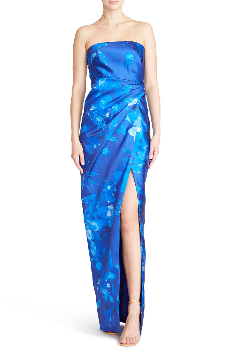 ML Monique Lhuillier Floral Strapless Column Gown, Main, color,