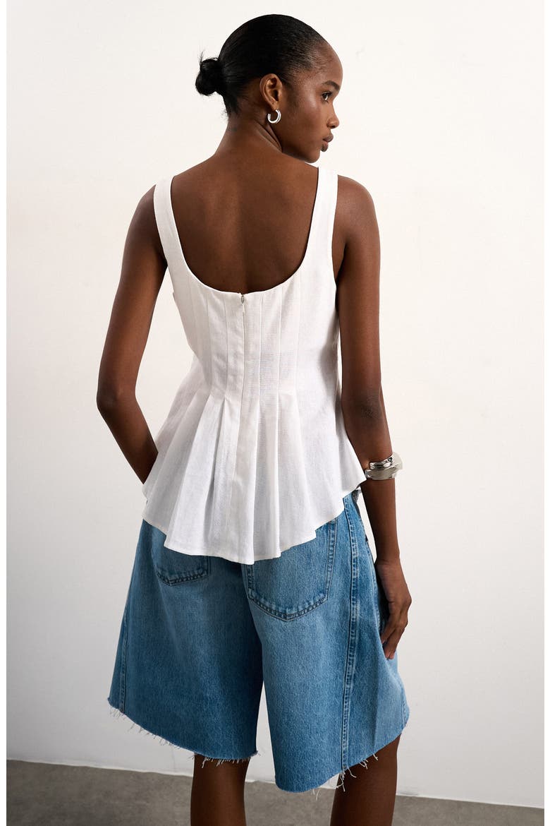 Pleated Curve Hem Linen Blend Top, Alternate, color, IVORY