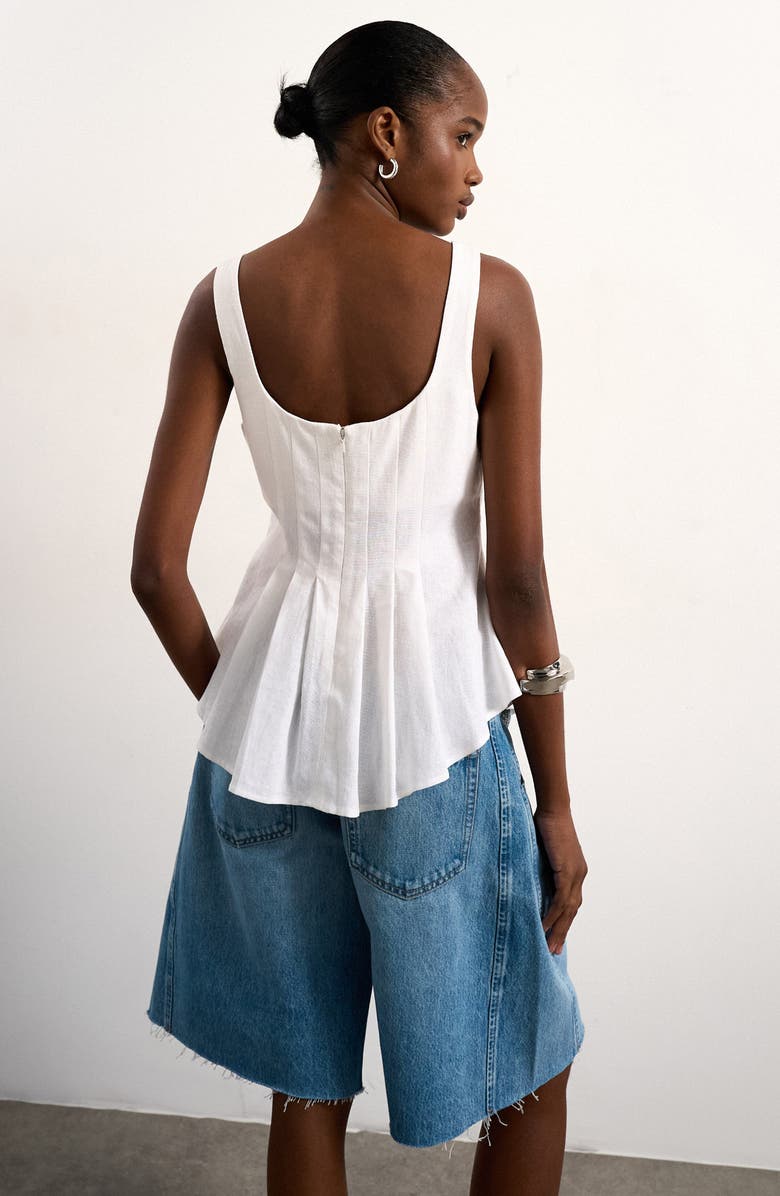 Topshop Pleated Curve Hem Linen Blend Top, Alternate, color, Ivory