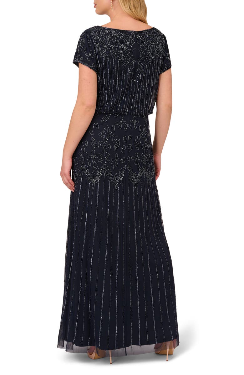 Adrianna Papell Beaded Blouson Gown, Alternate, color, Navy
