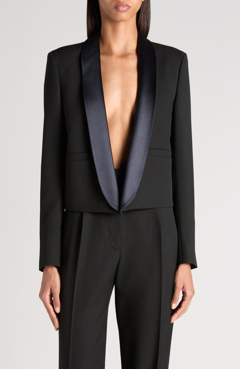 TOM FORD Wool Grain de Poudre Crop Tuxedo Jacket, Main, color, Black/ Deep Blue Navy