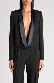 TOM FORD Wool Grain de Poudre Crop Tuxedo Jacket